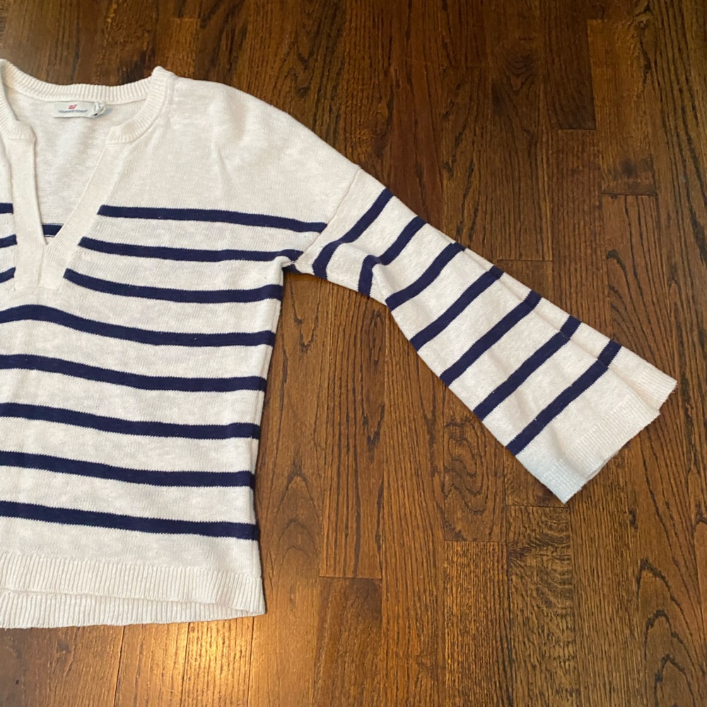 Vineyard Vines- linen cotton blend Knit Pullover v neck striped flare sleeve S - Picture 10 of 16